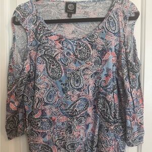 Bobeau Gray and Pink Cut Out Blouse